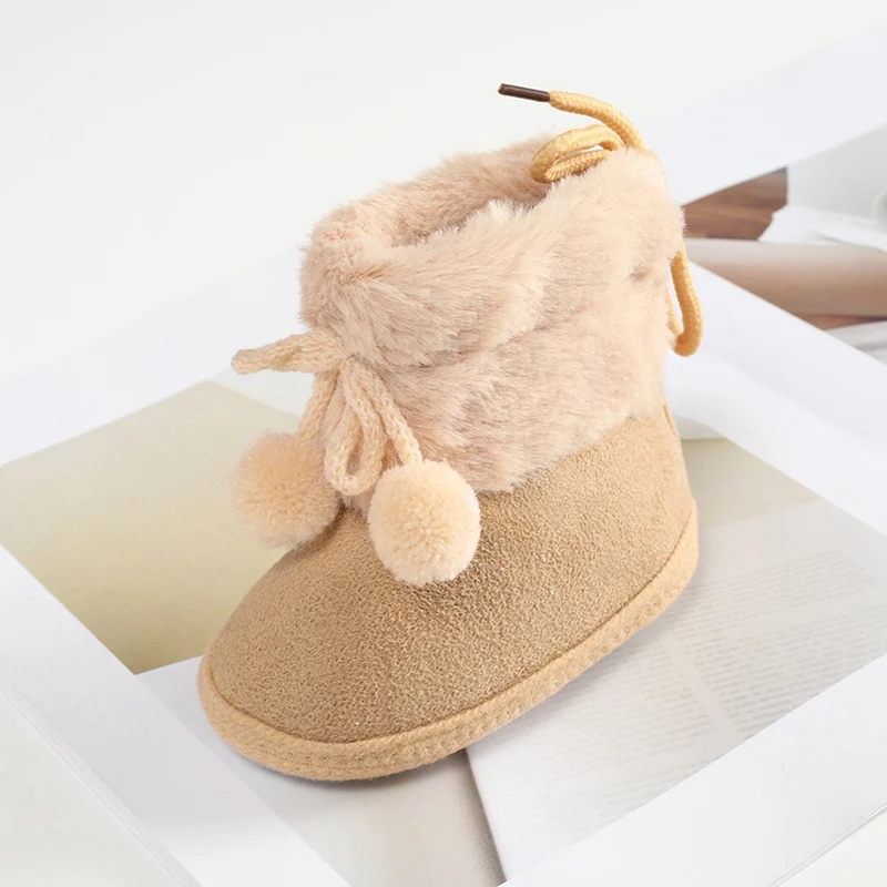 Baywell-Botas de nieve peludas de invierno, zapatos de suela suave para primeros pasos para bebés de 0 a 18 meses