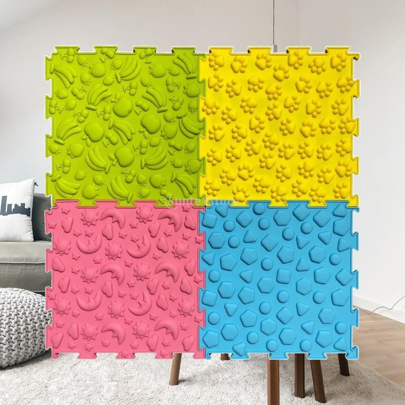 Children Sensory Training Pad Soft Silicone Textured Tiles Connectable for Daily Parent Child Interaction and Play