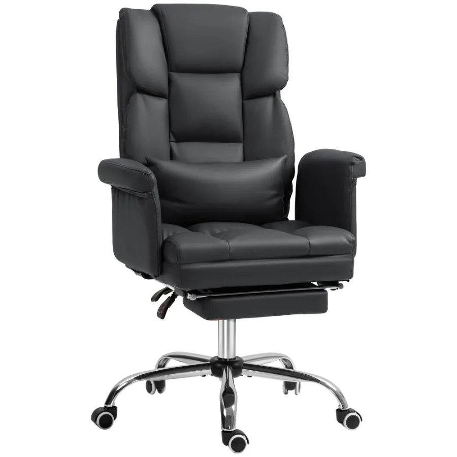 HOMCOM Executive Office Chair PU Leather Ergonomic Office Desk Chair Reclining and Swivel Chair with Footrest and Lumbar Suppor