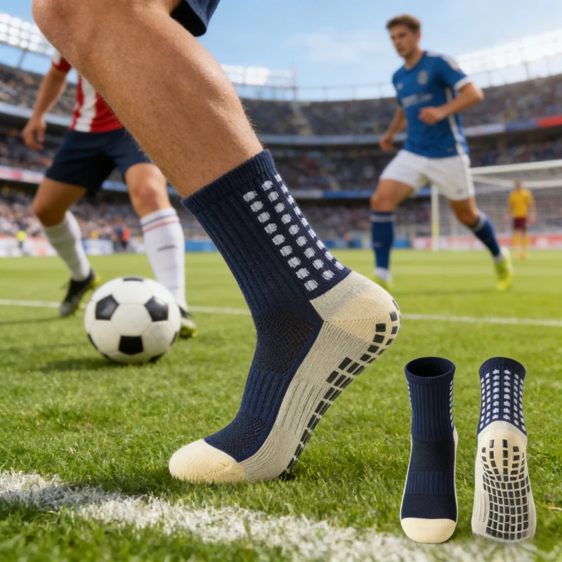 

Mid Calf Football Socks Non Slip Silicone Dot Towel Bottom Breathable Sports Socks Universal Professional Athletic Socks
