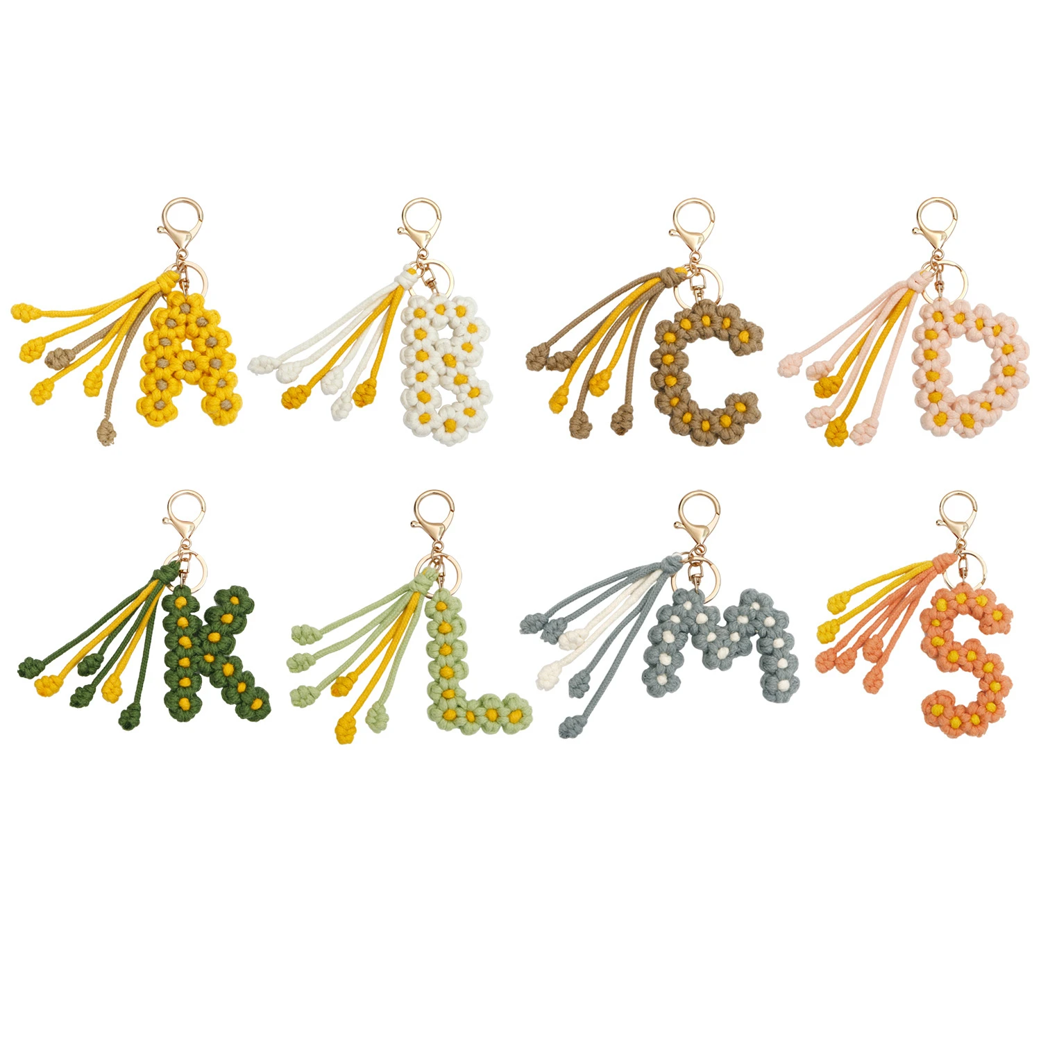 Daisy Letter Car Keychain Handwoven Wheat Ear Alphabet Bag Pendant Decoration Charm Christmas Thanksgiving Gift for Women Men