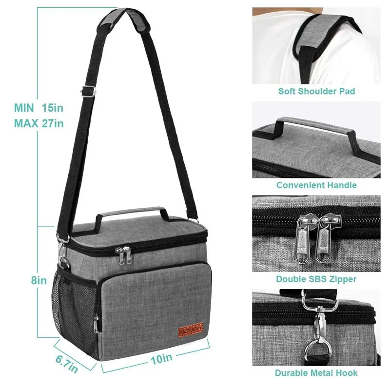 Thermal Shoulder Lunch Bag Waterproof Thick Cooler Handbag Large Insulated Food Grade PEVA Family School Picnic Refrigerator Box