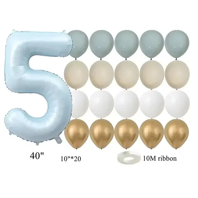 22 teile/satz Baby Blau Serie Latex Ballon Vintage Blau Folie Anzahl Ballon Für jungen Geburtstag Party Jahrestag Dekoration Versorgung – Detail 8