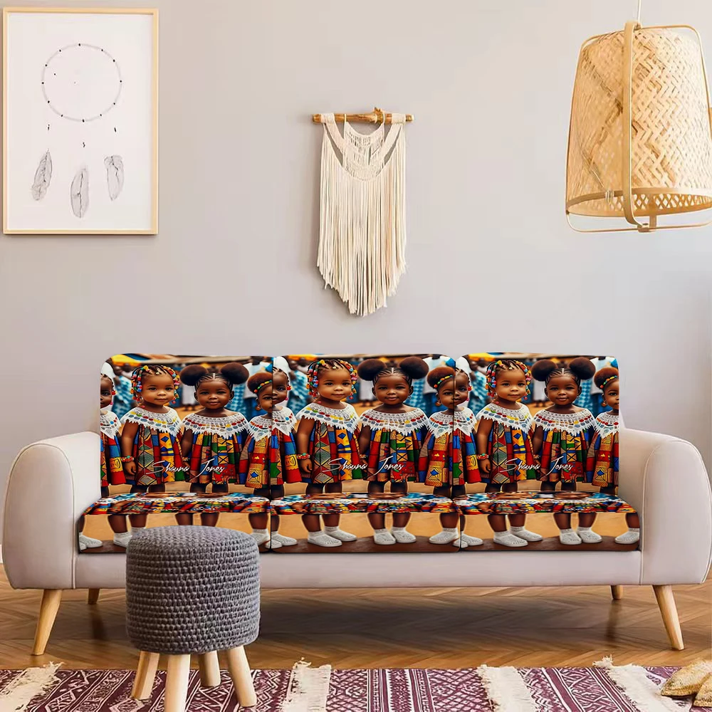 Summer Outdoor Sofa Cover with African Style Doll Print, Milk Silk Fabric, Elastic & Non - Slip, Machine