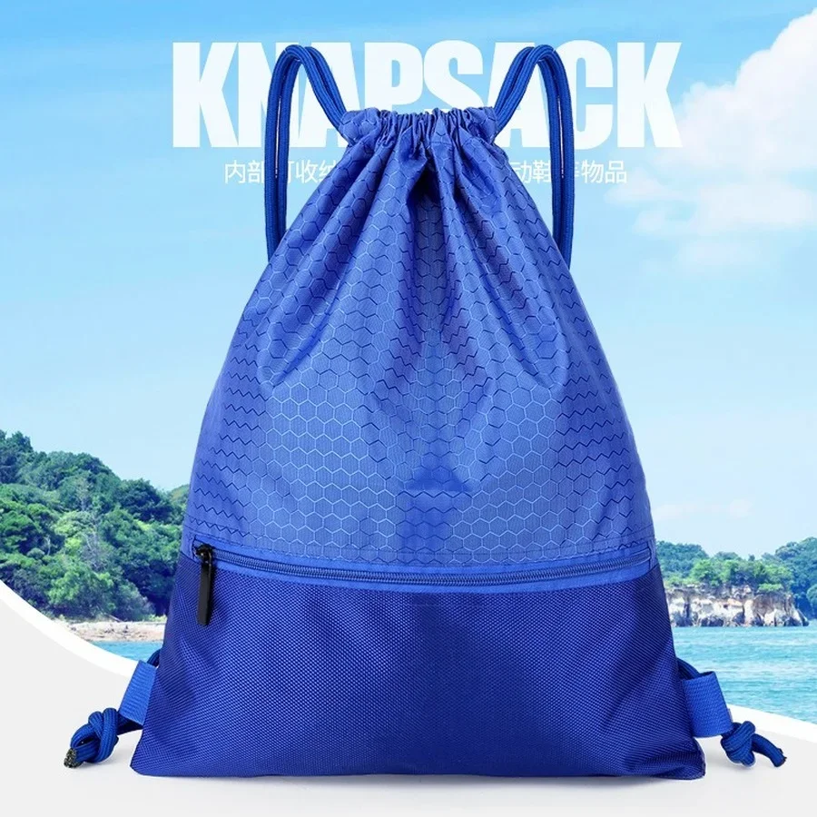 1PC Large Capacity Nylon Waterproof Zipper Drawstring Backpack Outdoor Sport Fitness Storage Bag Thick Rope Polyester Ball Bag