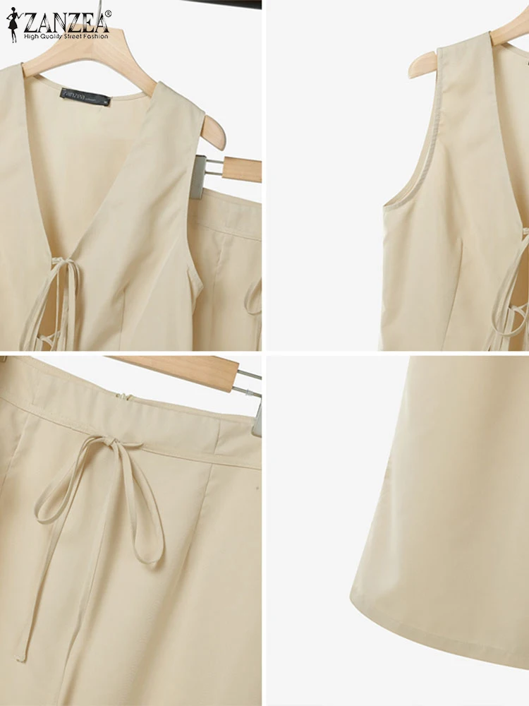 ZANZEA Set Gaun Fashion Wanita 2025 Tanpa Lengan Kasual V-Neck Tank Berenda Rok Panjang Dua Potong Pakaian Paduan Solid