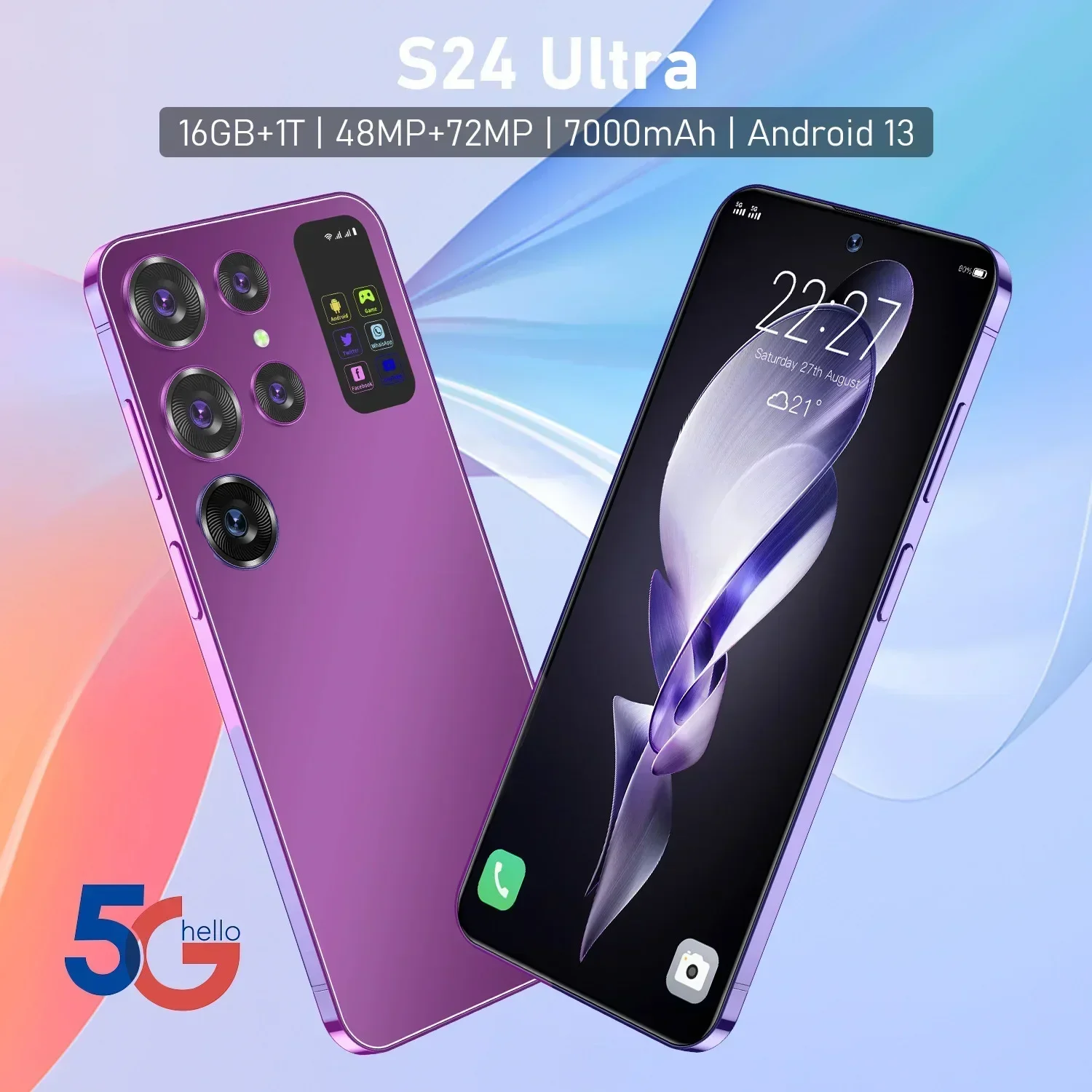 Nuevo teléfono inteligente Global S24 Ultra pantalla completa de 7,3 pulgadas 4G/5G teléfono móvil 22TB + 2TB 7800mAh teléfonos móviles originales