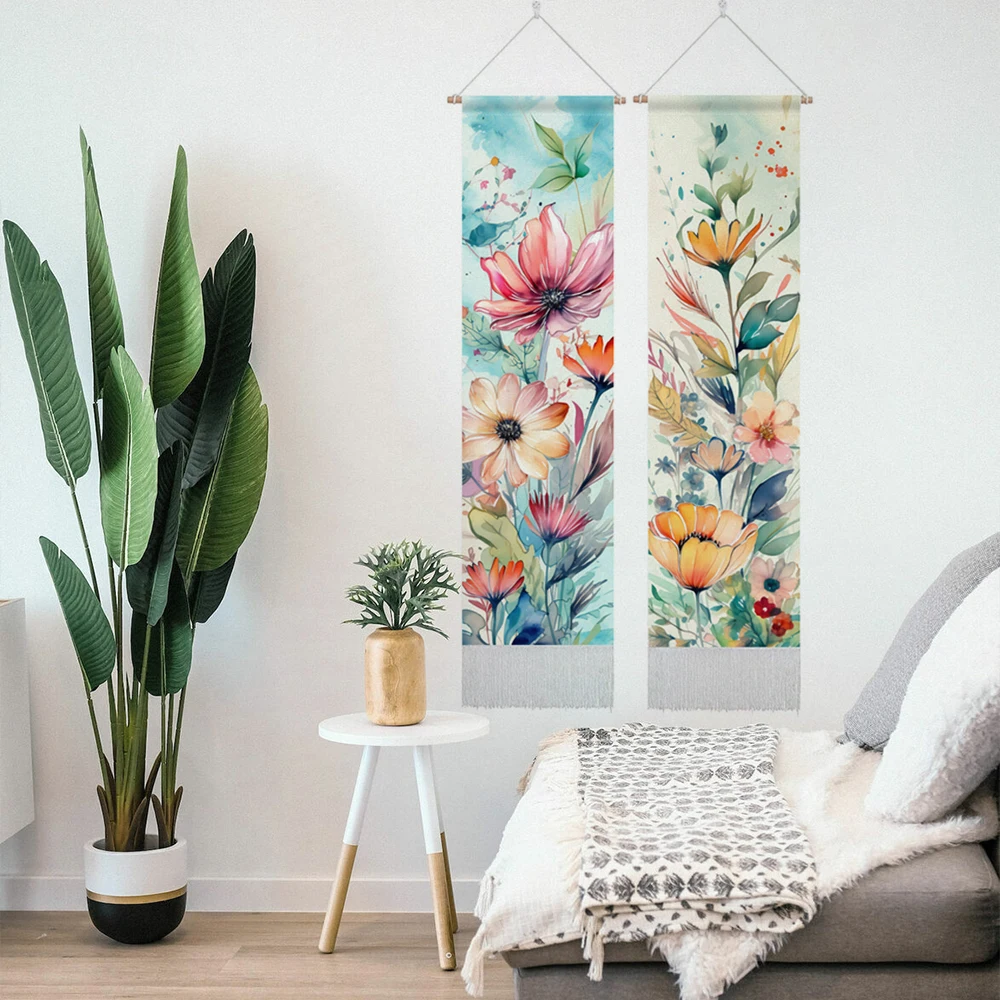 Boho Floral Tapestry Wall Hanging ,Botanical Tapestries, Gardens Wall Art Tapestry for Home Decor 12.8 x 51.2 Inches