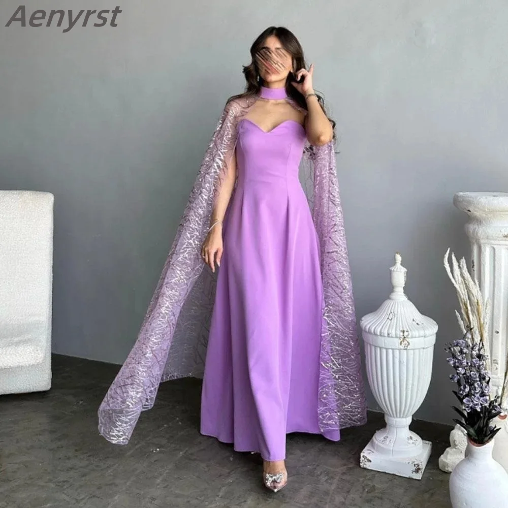 

Strapless Lavender Sweetheart Prom Gowns With Shawl Ankle-Length A-Line Evening Dress Saudi Arabia Women Formal Dresses 2025 New