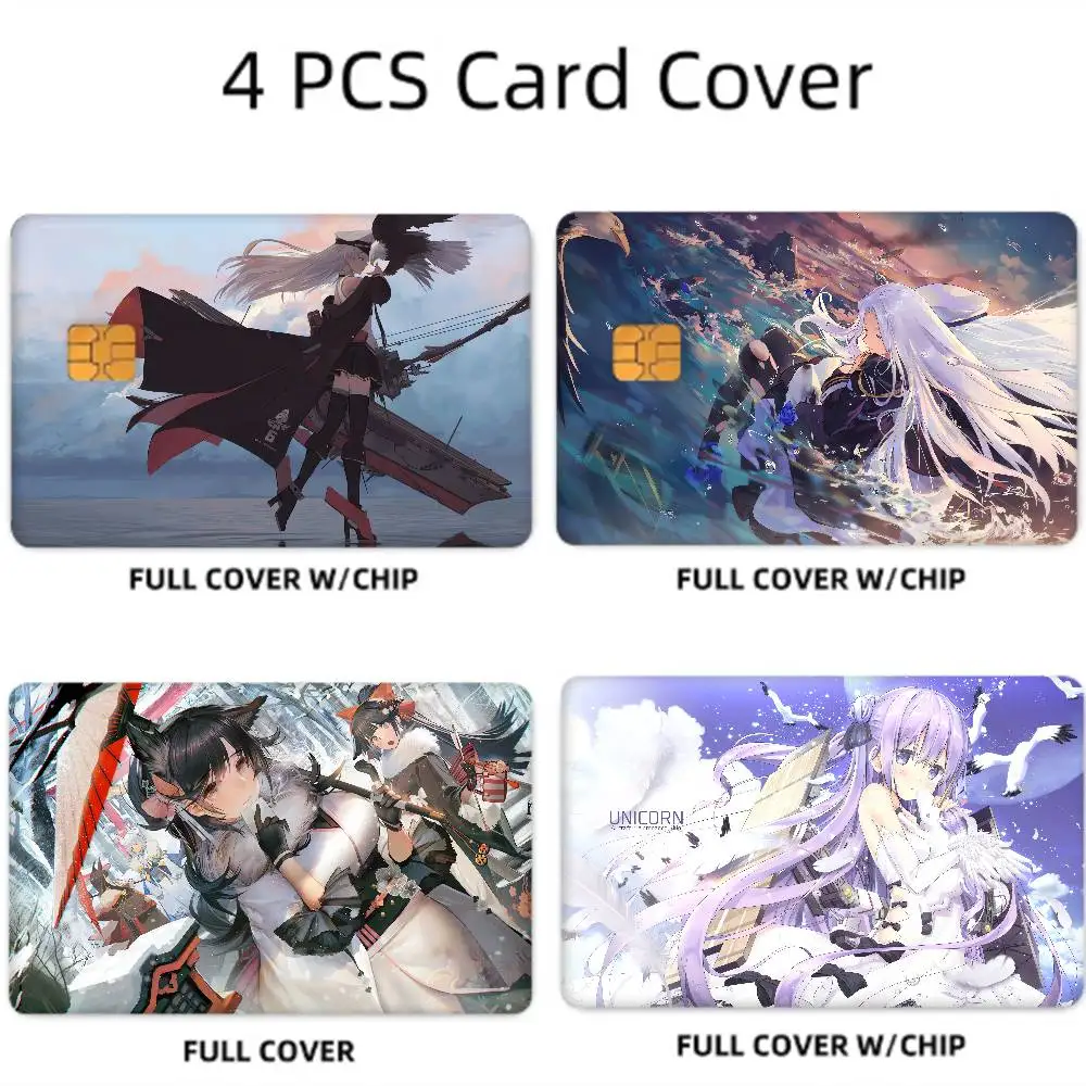 GAME Azur Lane Anime 4pcs 1Set Funny Shell On Off Ultra Thin No Fade Sticker Skin Cover Film For Debit Credit Card