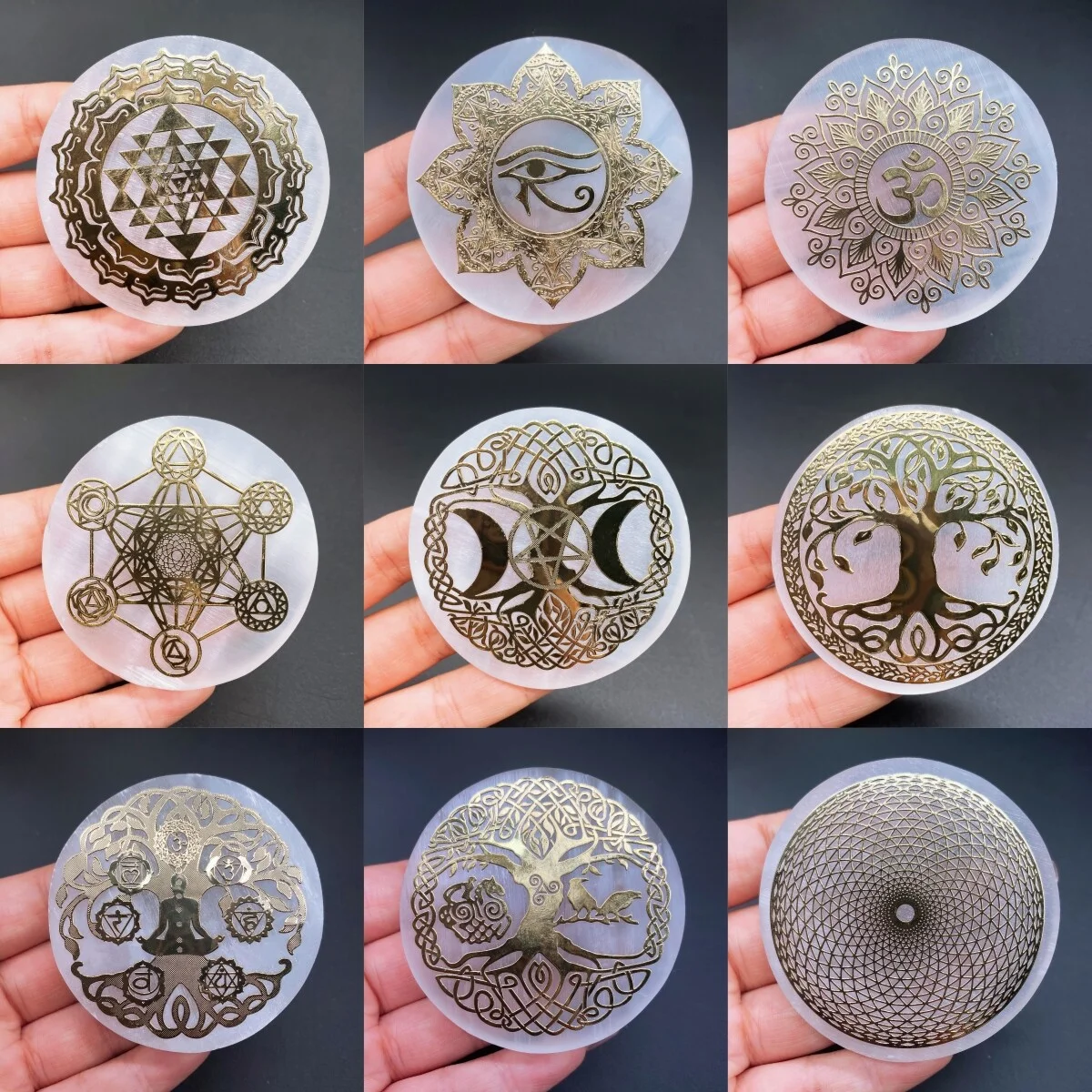 6 سنتيمتر الكريستال الطبيعي السيلينيت شريحة بلاطة الجبس الأبيض ، حجر السيلينيت الطبيعي كريستال القرص ، لوحة شحن السيلينيت