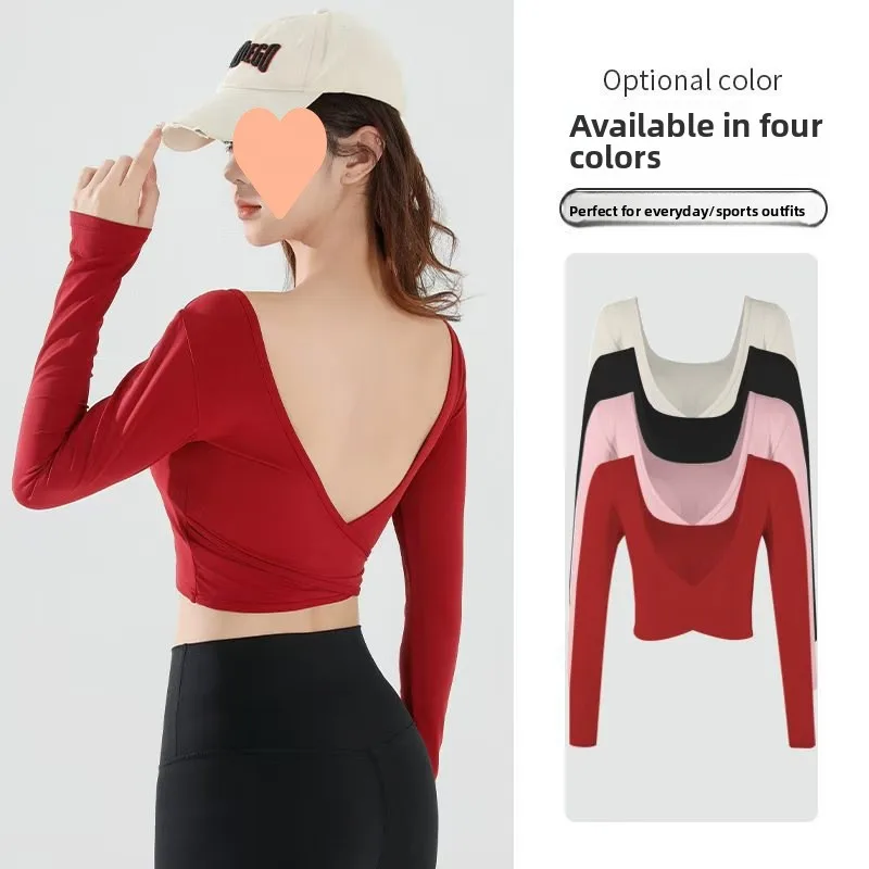 Women's Long Sleeve Yoga Top Integrated Cup Slimming Waist Exterior Wear Yoga Shirt Cotton Bamboo Fiber Quick Dry Fitness Equ...