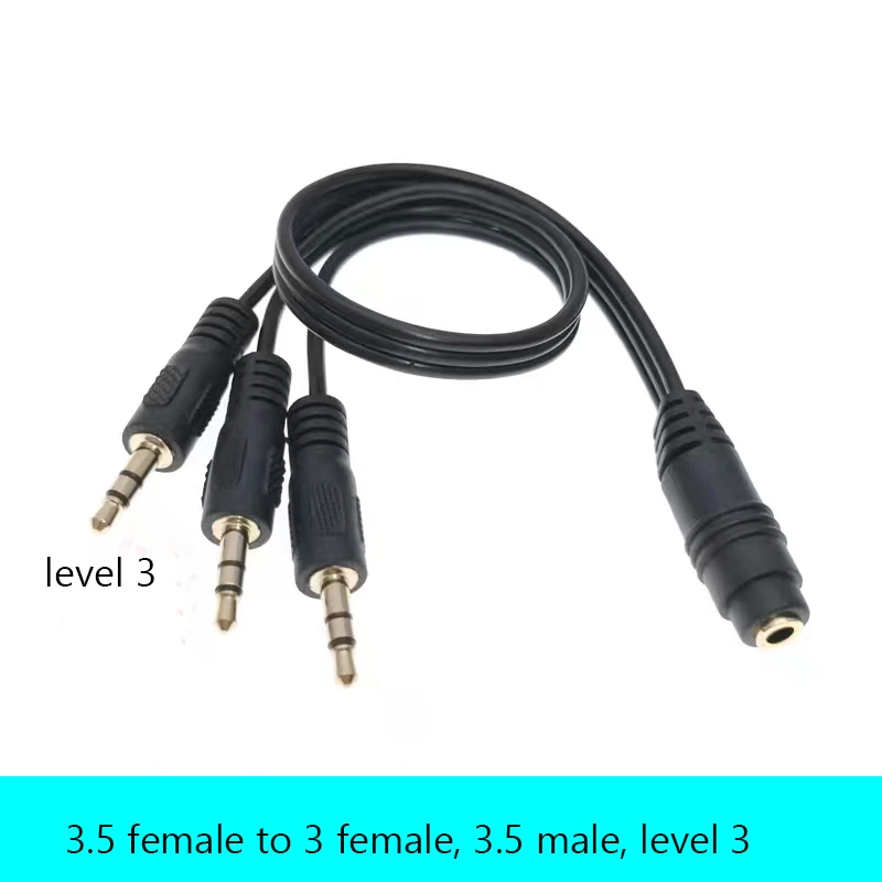 Audio Cable 1/3 Extension Cable, 3 Levels, 4 Sections, DC3.5mm Female Stereo, 3 Sections, DC3.5mm Public Stereo