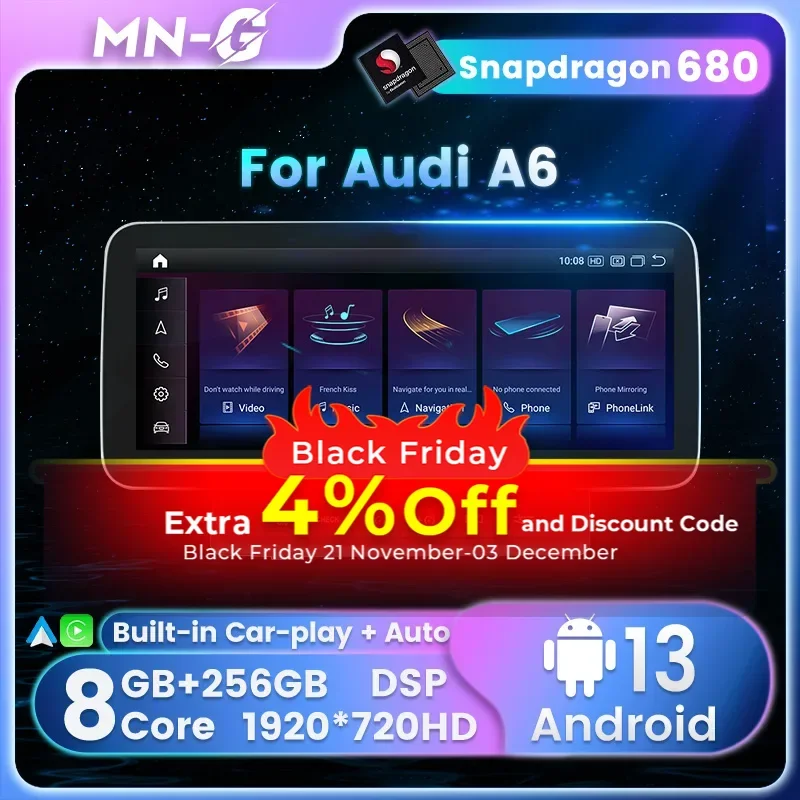 8+256G Android 13 Car Radio Stereo For Audi A6 A6L C6 2005-2009 Navigation Carplay Auto Multimedia GPS Player 4G DSP WIFI NO DVD