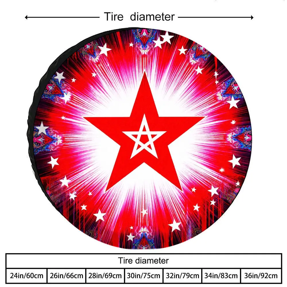 Tire Cover With A Mysterious Pentagram Pattern, Made Of Polyester Fiber, Featuring A Nested Star Design On A Dark Background Ado
