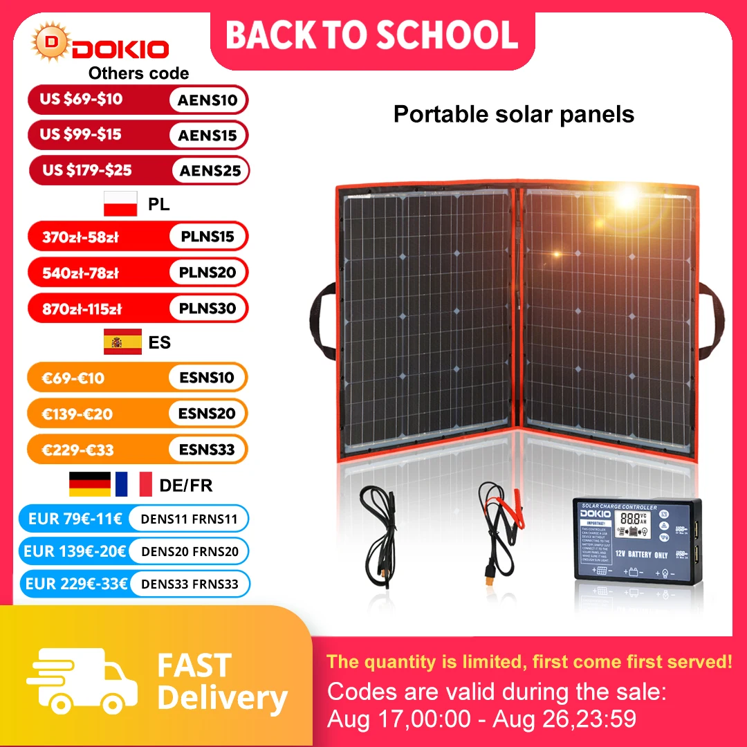 Dokio 100W (50Wx2Stk) Flexibles Faltbares Mono-Solarpanel für Reisen & Boot & Wohnmobil Hochwertiges Tragbares Solarpanel China