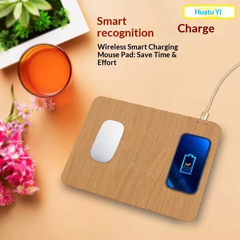 15W Fast Wireless Charger, 3-in-1 Multi-Functional Wood Grain Mouse Pad Charging Station for Phone, Office & Home Use
