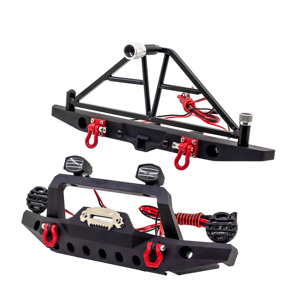 Metal Front Rear Bumper with Car light for 1/10 RC Crawler Traxxas TRX4 TRX-4 Axial SCX10 SCX10 II iii 90046 90047