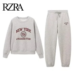 RZRA2024 new autumn and winter women's college style letter print sweatshirt elastic waist drawstring decorated loose trousers