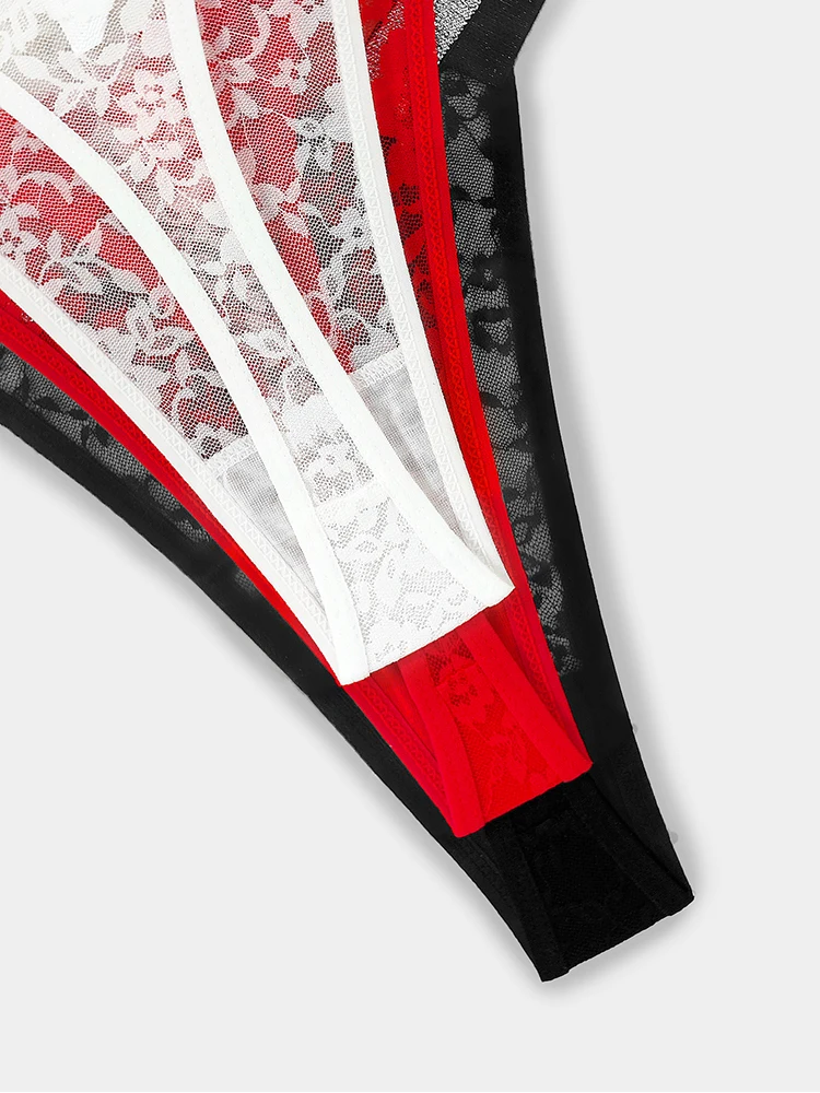 3 قطعة سيور مثير الدانتيل النساء الملابس الداخلية منظور الأزهار سراويل منخفضة الارتفاع اثنين لامعة أحزمة g-سلسلة مريحة الملابس الداخلية الحميمة