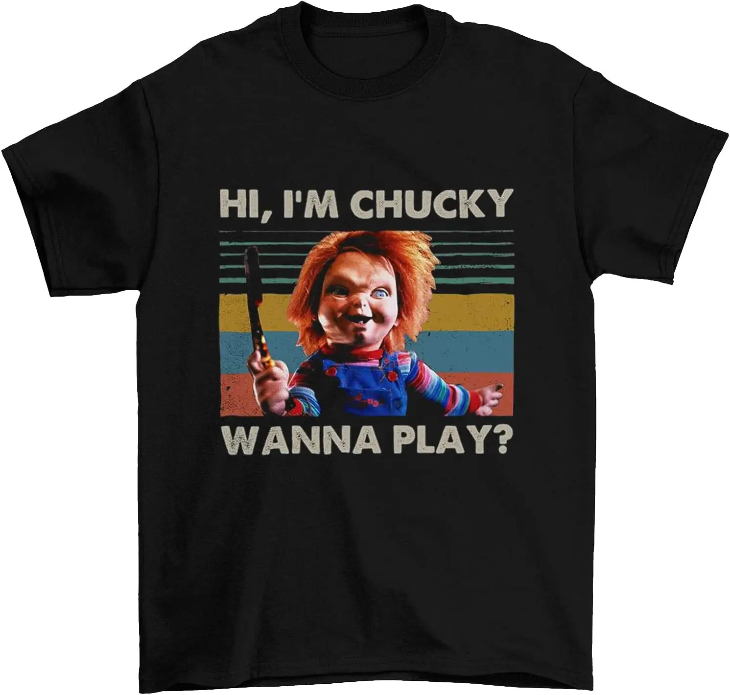 Hi I'm Chucky Wanna Play Vintage T-Shirt, Classic Movie Shirt, Funny T-Shirt Black