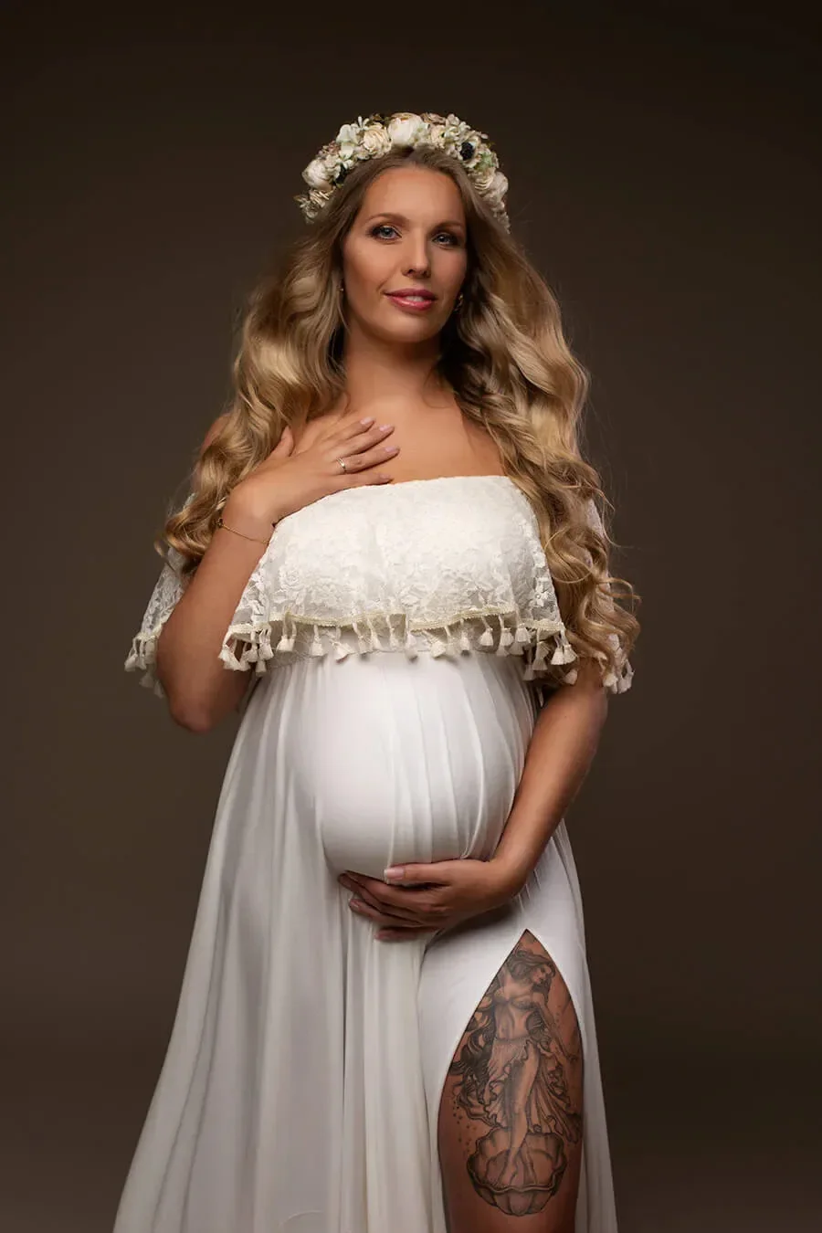 Accesorios de fotografía de maternidad vestido sin hombros de encaje traje de sesión de fotos de maternidad vestido bohemio de mujer embarazada para fotografía