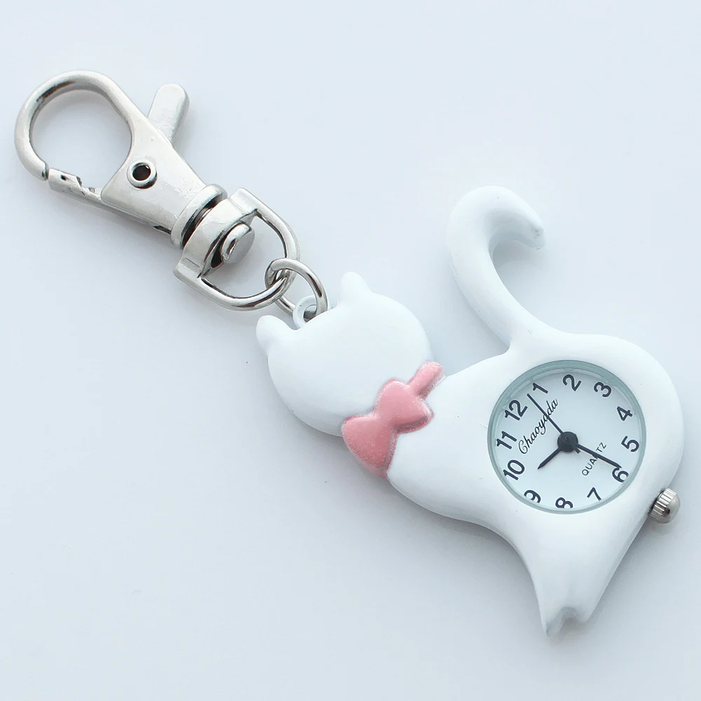Drops hipping Mode Farben schöne Haustier Katze Taschenuhr Schlüssel bund Uhr Schlüssel ring Clip Anhänger Quarzuhren gl58k – Detail 3