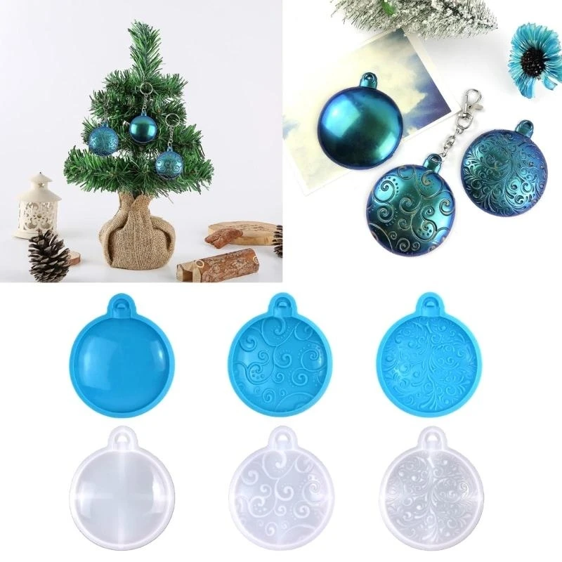 

X6HE 3 Styles DIY Christmas Series Round Keychain Pendant Mould for Christmas Gift