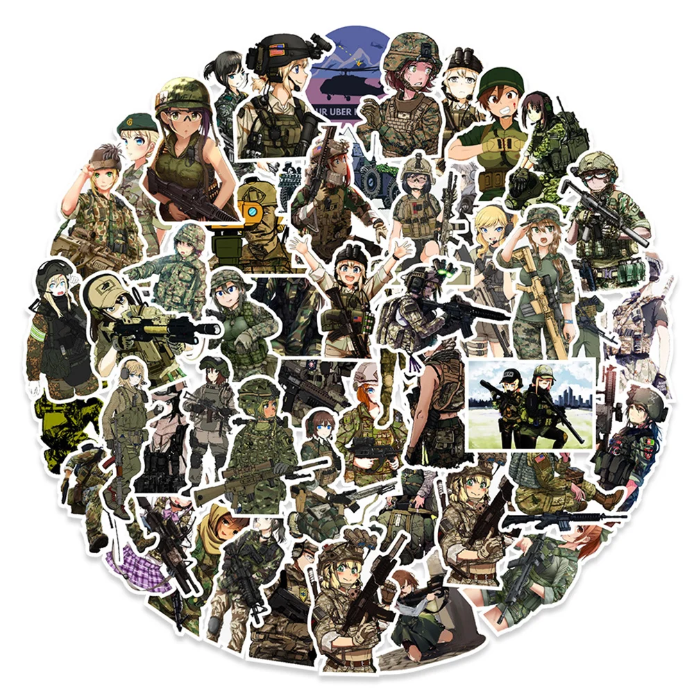 10/30/50pcs Anime Camouflage Female Military Uniform Girls Stickers Laptop Motorcycle Skateboard Phone Wall Sticker Kids Toys