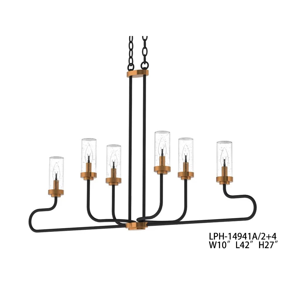 Customized modern rural style 6-piece steel chain pendant light E26 medium black restaurant kitchen island table lamp