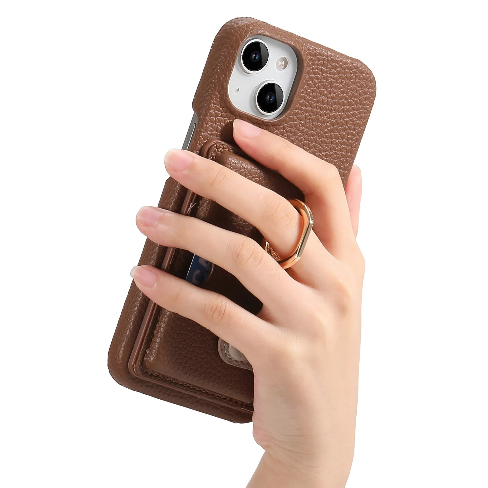 Leather Ring Support Phone Case for IPhone 17 Air 16E 18 16 15 14 13 12 11 Pro Max Plus Wallet with Card Holder Shockproof Cover