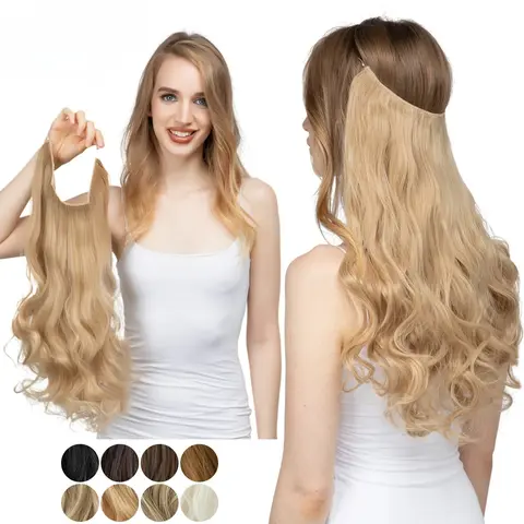 Extension capillaire synthétique sans Clips, postiche naturelle ombrée, noire, Blonde, rose, longue vague, fil Invisible, faux cheveux