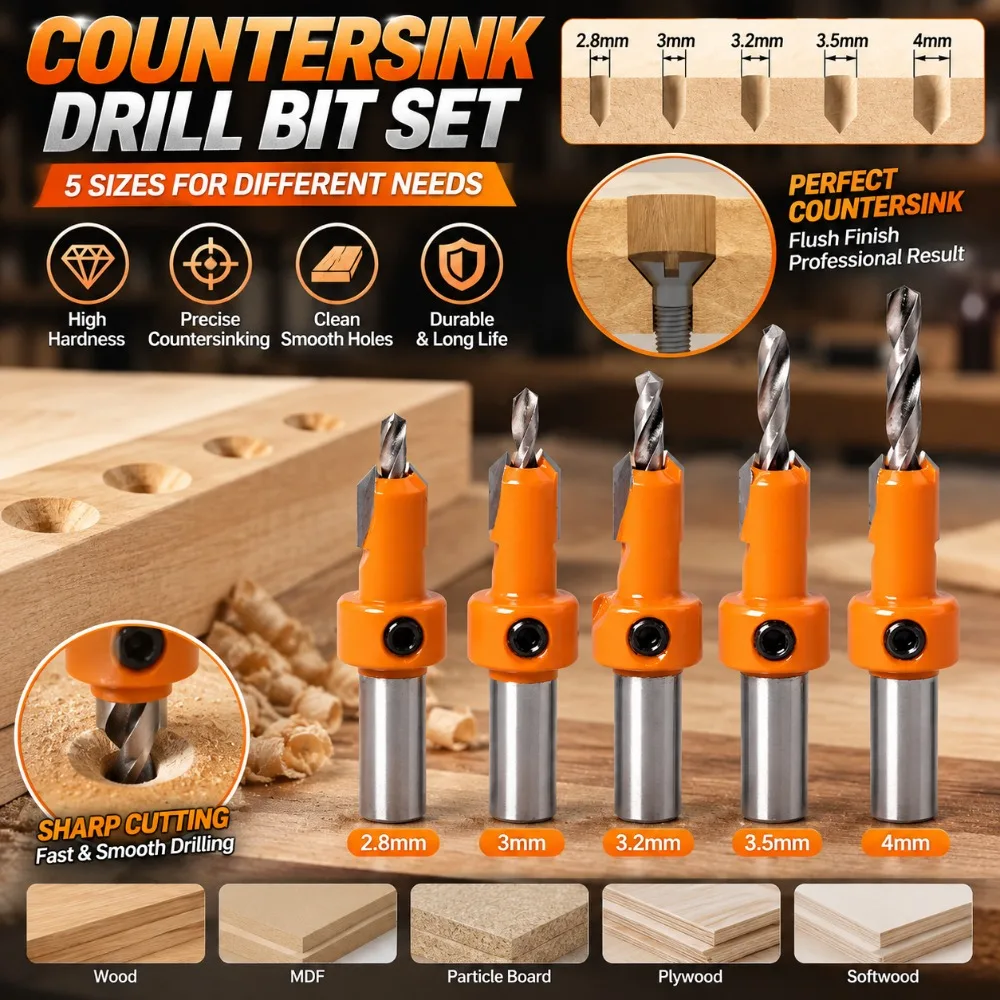 1PC 8mm Shank HSS Countersink Router Bit Woodworking Milling Cutter Screw Hole Chamfering Tool For Wood Cabinet Furniture Making