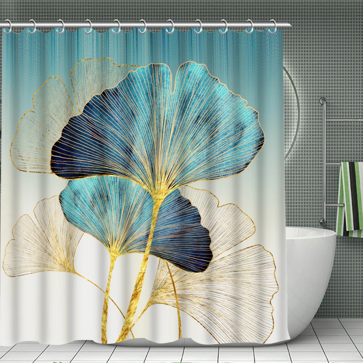 1/4 Piece Shower Curtain Set, Waterproof Bathroom Partition Curtain with Hooks, Anti-Slip Bath Rug, U Shape Mat, Toilet Seat Cov