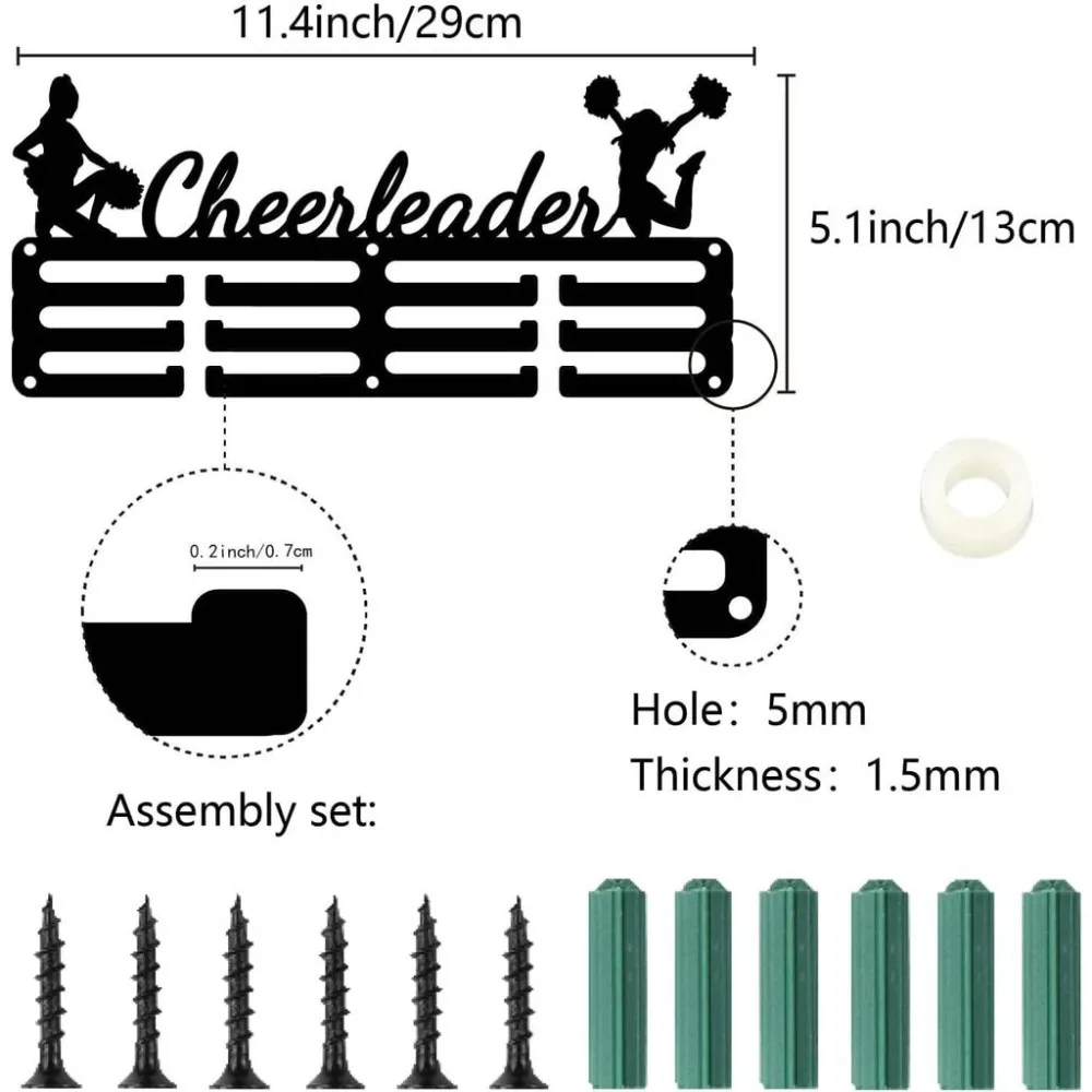 Cheerleader Medal Holder Hanger Medals Display Rack Black Metal Iron Small Shelf Medal Plaques Hanger Organizer Medal Frame Wall