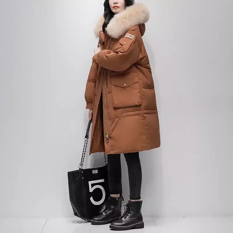 

High end Luxury fox Down Jacket 2024 Winter New Women's 90%White duck down Thicken Coat Female Warm Parkas Casual Long Overcoat