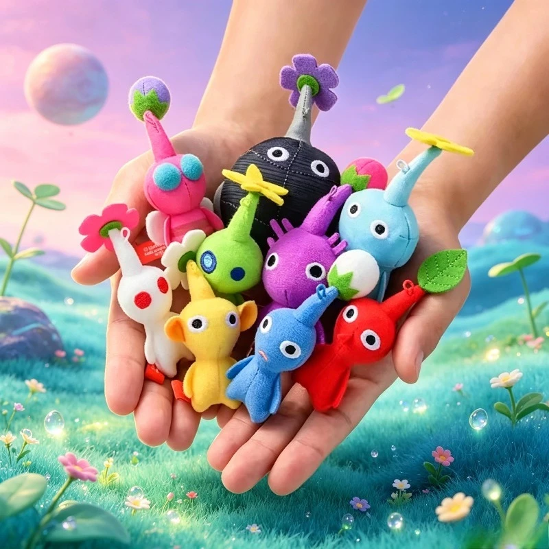 Hot ！！！Mini Plush Pikmin Doll Keychain Soft Stuffed Bag Charm Pendant Decoration Red Yellow Blue Multicolored Toys Hanging Gift