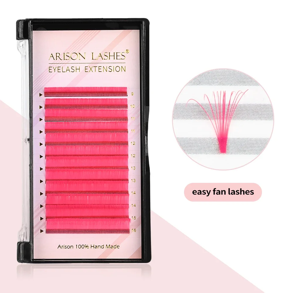 ARISON Easy Fanning Colored Eyelash Extension Pink/Red/Green/Blue/Yellow Colorful Lashes Extension 9-16mm Auto Blooming Makeup