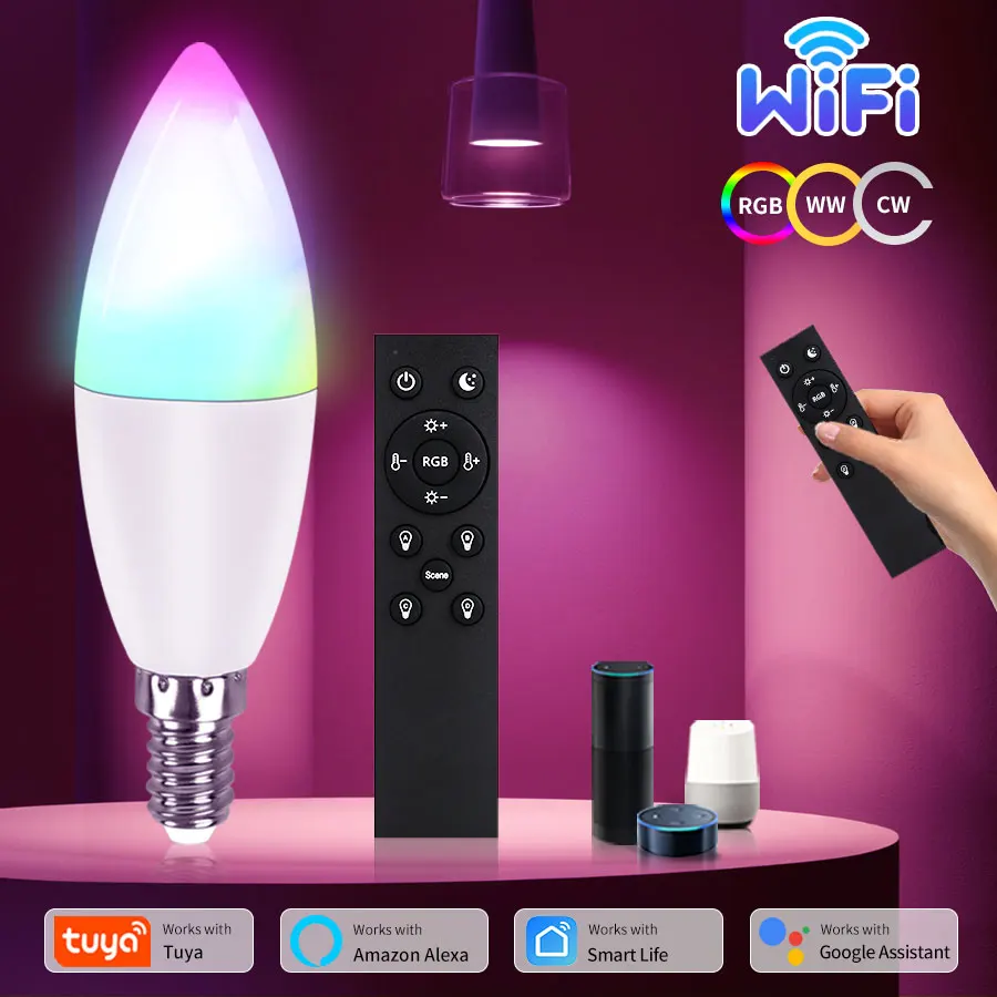 Tuya Smart WiFi LED Bulb E14 220V 5W 7W 9W Dimmable RGB Light Support APP Alexa Google Assistant Home Voice Control Convenient