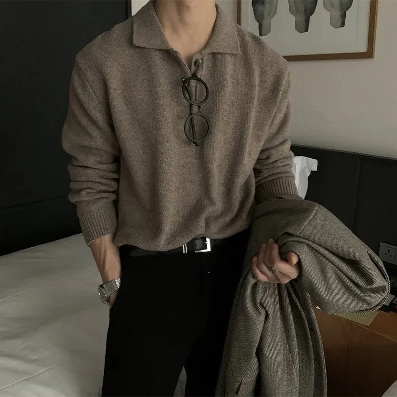 

New Men Polo Collar Turn Down Collar Sweater Skin Friendly Loose Casual Top Elegant Design Fashion Versatile Multi Color Options