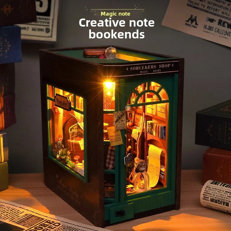 

DIY Book Nook Kit Miniature Doll House With LED Light 3D Puzzle Model Building Wooden Bookshelf Bookend Toy Adults Birthday Gift