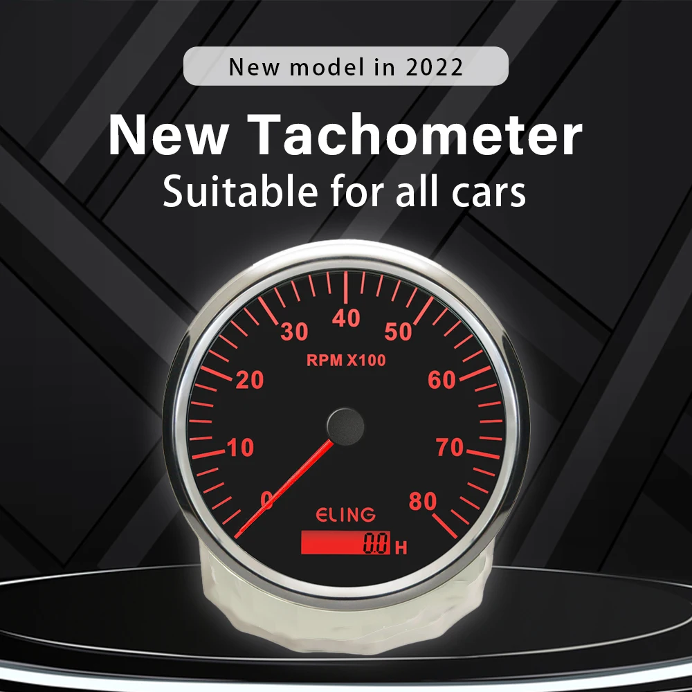 ELING Waterproof 110mm Universal  Auto Tachometer Rev Counter 0-8000RPM Meter 12V 24V with Red/Yellow Backlight