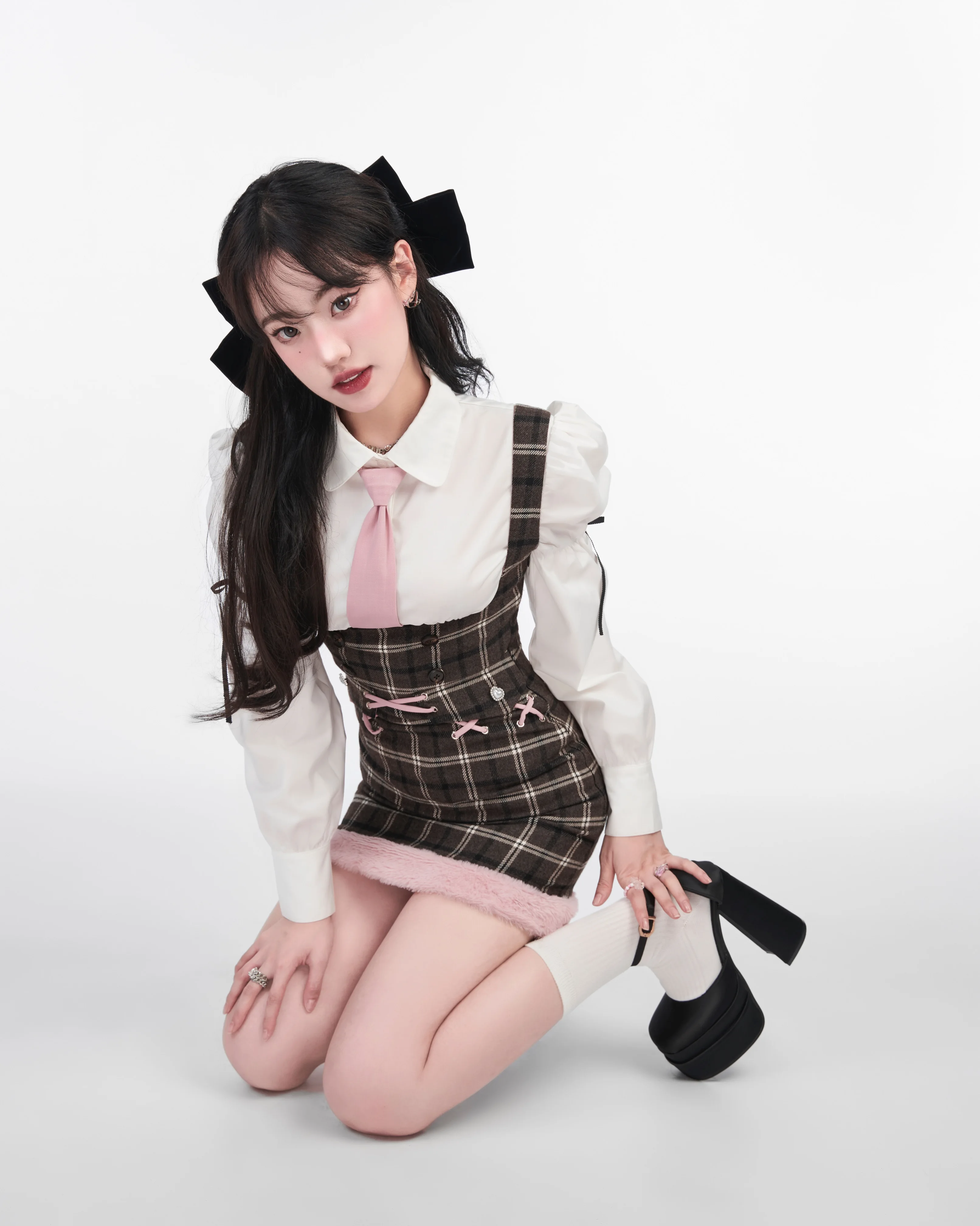 British Fashion Original Design Korean Preppy Style Bubble Sleeve Plaid Dress Hot Girl Sexy Sheath  JK Uniform Japanese Fashion