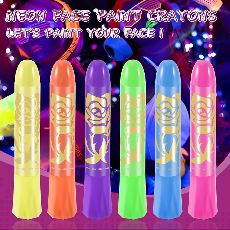 Glow In The Dark Face Body Paint Glow Sticks Markers Makeup Face Painting Kits, For Halloween And Parties