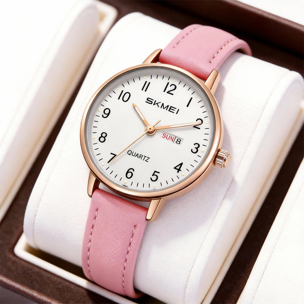 SKMEI Young Sweet Girls Fashion Quartz Watches Ladies Calendar Week Wristwatch Simple Vitality Waterproof Watch Relogio Feminino