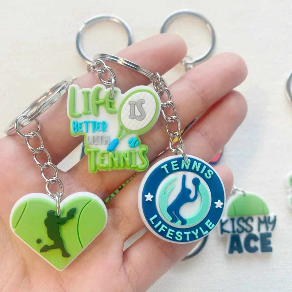 10 Pcs Tennis Keychain Party Favors  Racket Key Rings for Sports Lovers, Team Gifts, and Game Supplies