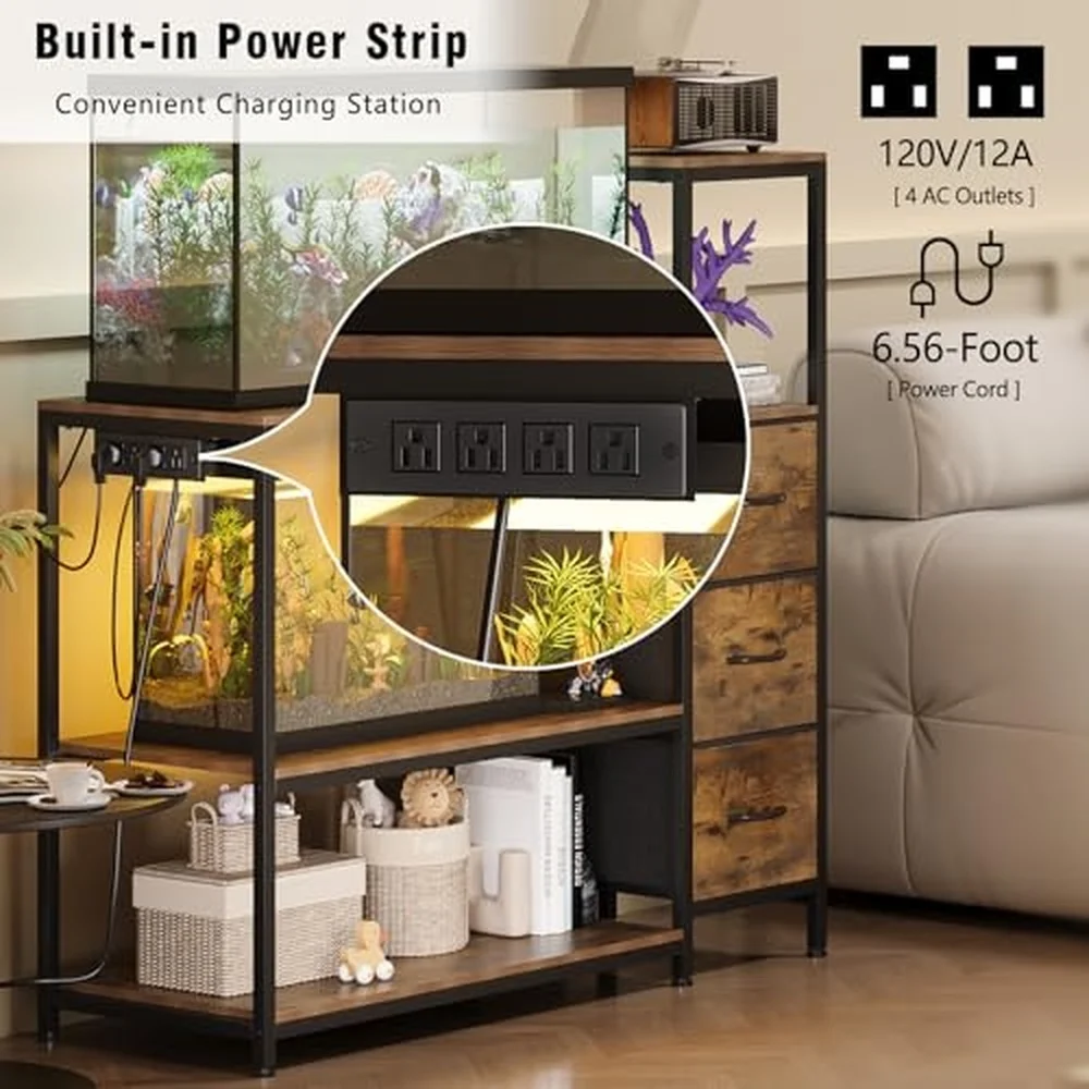 20 29 Gallon Aquarium Stand with Drawers & Power Outlet Brown