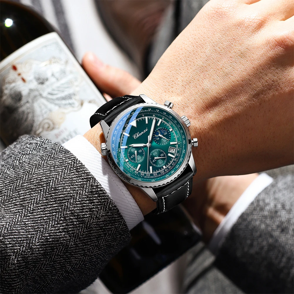 CHENXI Fashion Business Watches For Man Round Dial Black Leather Band Men's Watches Luminous Waterproof Man Watch