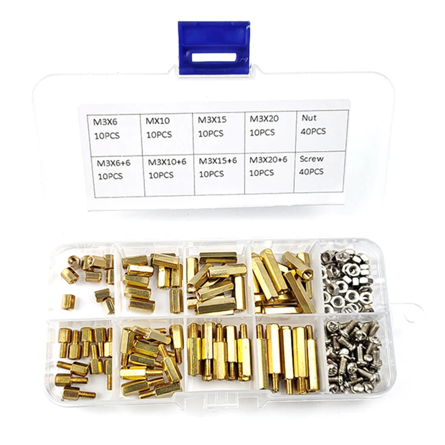 120Pcs/box M3 Brass Standoff Kit Male Female Hex Spacer PCB Board Support Screw Nut Assortment