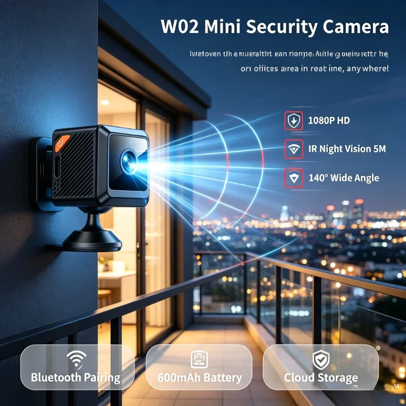 1080P HD W02 Mini Wireless Security Camera 600mAh Battery Wide Angle Home Monitor